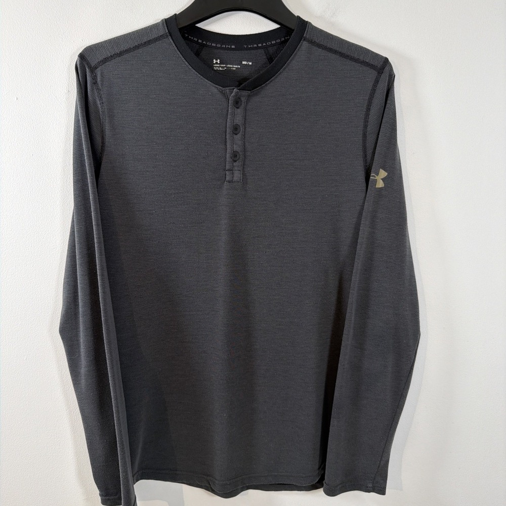Under Armour Threadborne Size‎ Medium Gray Long Sleeve 1/4 Button Henley Shirt